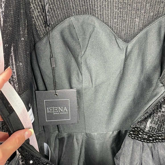 NWT Ieena Mac Duggal Black Long Sleeve Ruffle Tiered Midi Dress Sequin Sz 4 - Picture 14 of 16